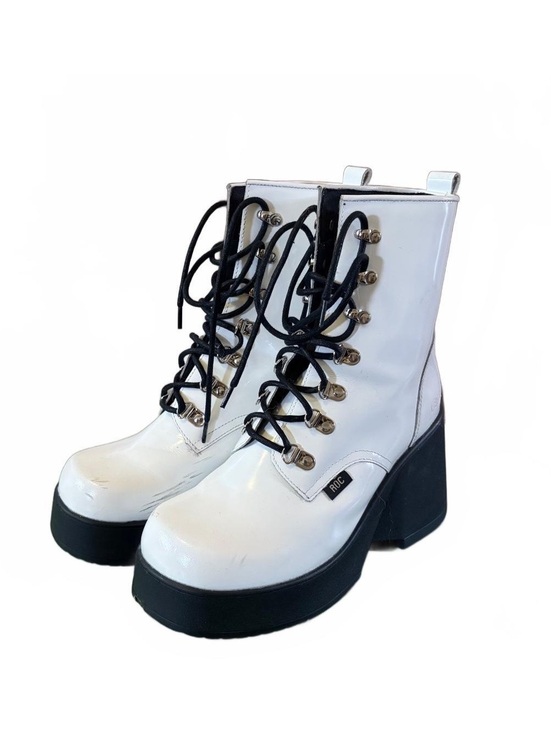 Shoes - ROC White Patent Leather Platform Lace-Up Boots, Size 40
